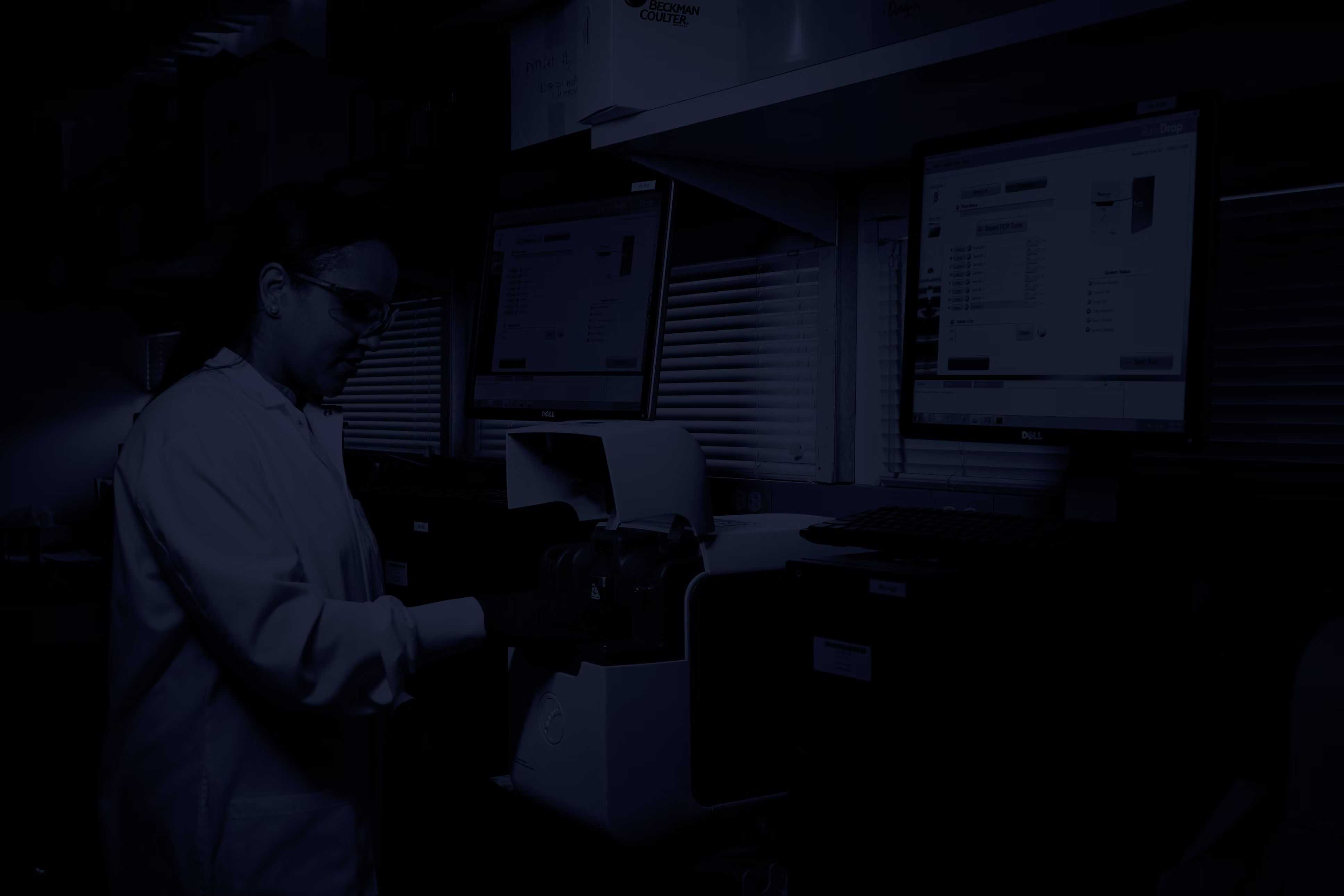 Woman in lab working with computer